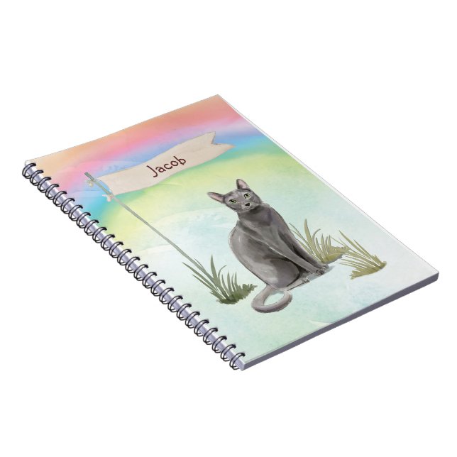 Custom Name Blue Russian Cat Pet Notebook (Right Side)