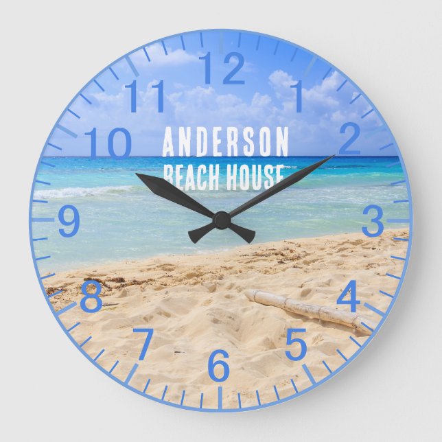 Custom Name Blue Sand Beach Clock (Front)