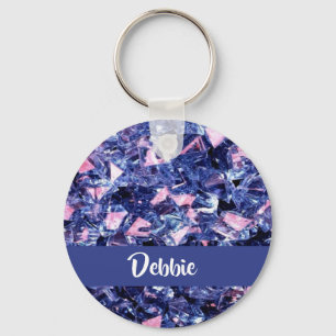 Custom name blue shiny crystals keychain