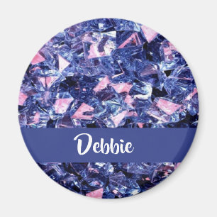 Custom name blue shiny crystals magnet