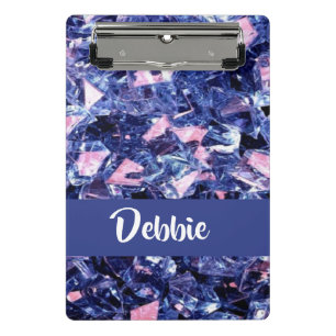 Custom name blue shiny crystals mini clipboard