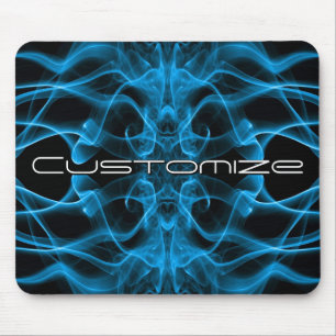 Custom Name Blue Smoke Symmetrical Black Mouse Pad