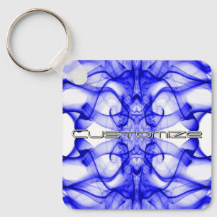 Custom Name Blue Smoke Symmetrical White Keychain