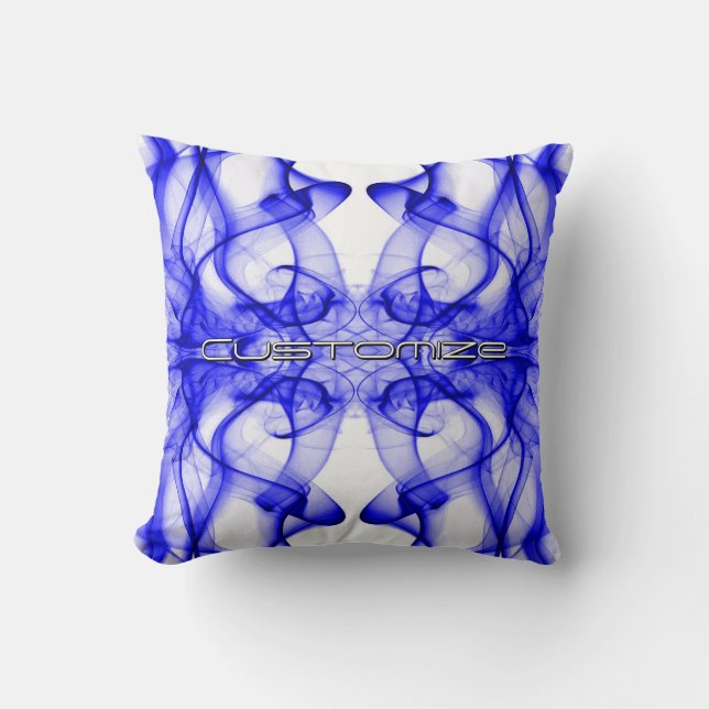 Custom Name Blue Smoke Symmetrical White Throw Pillow (Front)