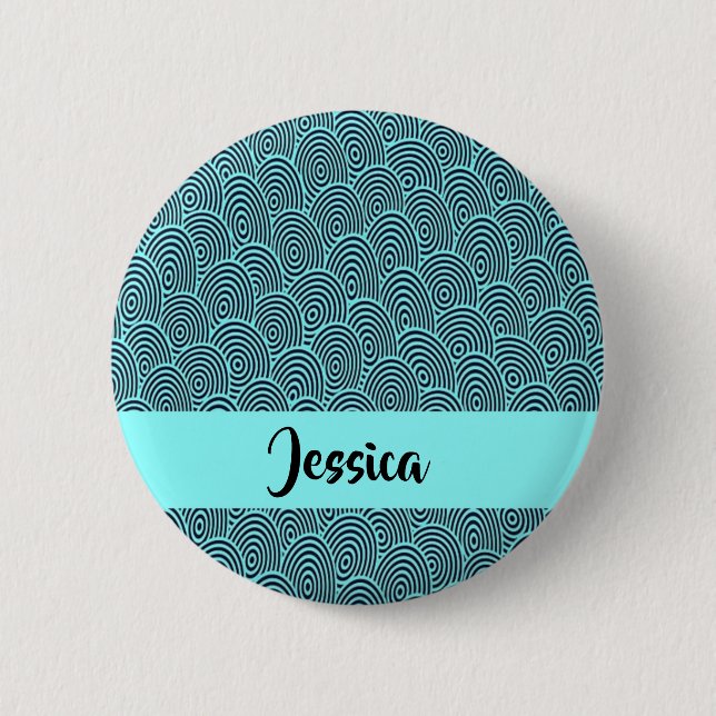 Custom name blue spiral waves 2 inch round button (Front)