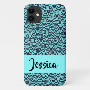 Custom name blue spiral waves iPhone 11 case
