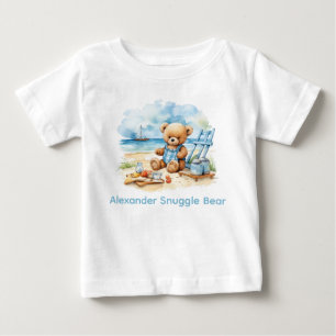 Custom Name Blue Teddy Bear Baby Shirt