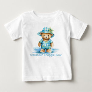 Custom Name Blue Teddy Bear Baby Shirt