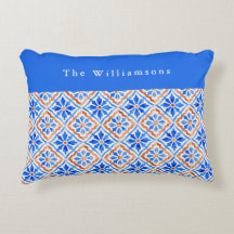 Custom Name Blue Terracotta Mediterranean Tile