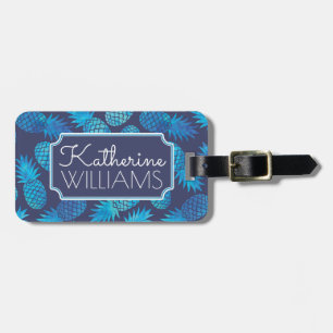 Custom Name Blue Tie Dye Pineapples Luggage Tag