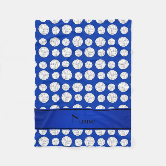 Custom name blue volleyballs blue stripe fleece blanket (Front)