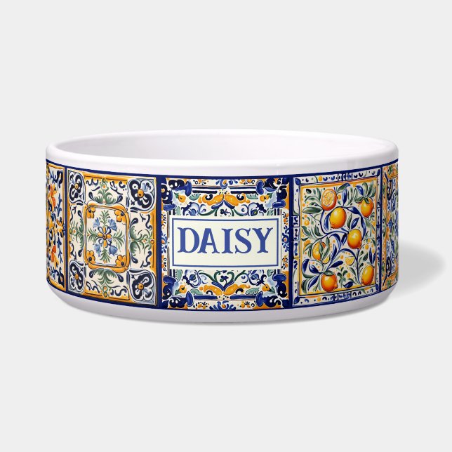 Custom Name Blue & Yellow Mediterranean Tile (Front)