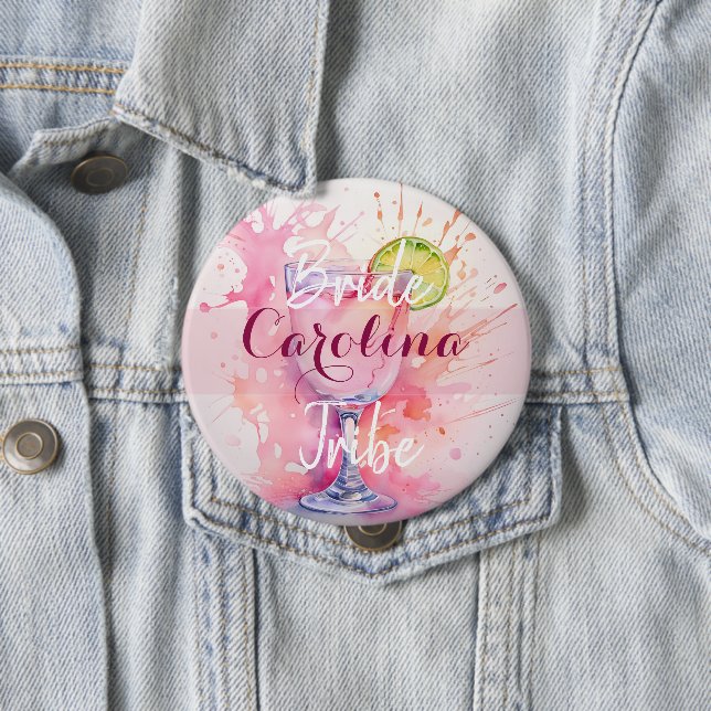 Custom Name Blush Pink Bachelorette Party  4 Inch Round Button (In Situ)