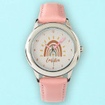 Custom Name Boho Earth Tone Rainbow Sun<br><div class="desc">The Custom Name Boho Earth Tone Rainbow Sun watch is a unique and stylish accessory that combines bohemian and earthy elements with a vibrant rainbow sun. In addition to the striking graphic, the clock can also be customized with your own name, making it a truly personalized piece. The name will...</div>