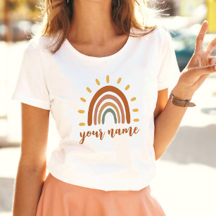 Custom Name Boho Earth Tone Rainbow Sun T-Shirt