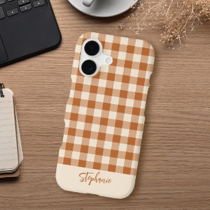 Custom Name Boho Fall Burnt Orange Gingham Plaid