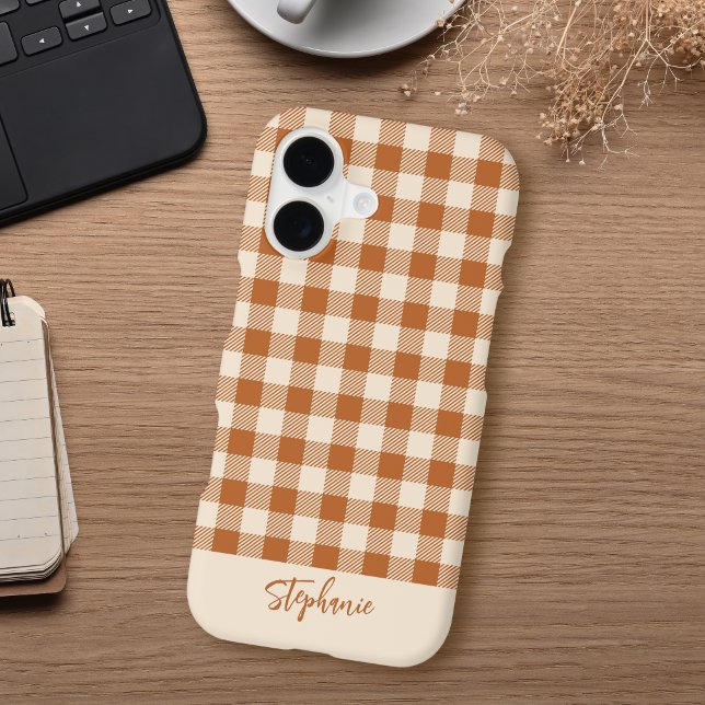 Custom Name Boho Fall Burnt Orange Gingham Plaid (Creator Uploaded)