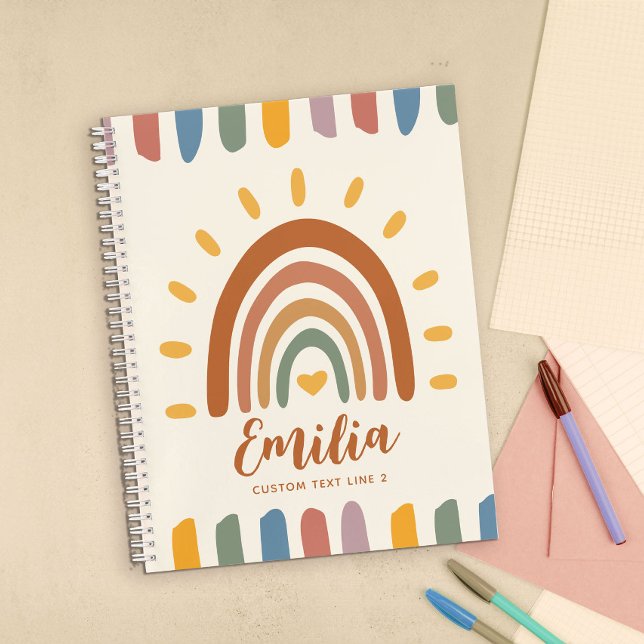 Custom Name Boho Rainbow Back to School Notebook (Stylish, unique custom name notebook for back to school. Slay!)