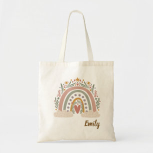 Custom Name Boho Rainbow Tote Bag