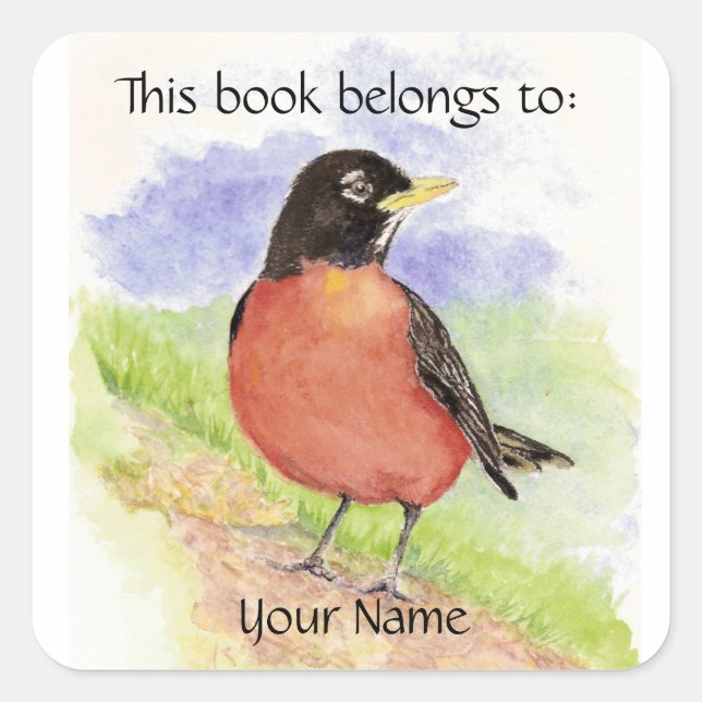 Custom Name, Book Plate Robin  Sticker (Front)