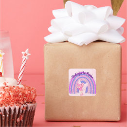 Custom Name Bookplate Cute Purple Rainbow Fairy Square Sticker