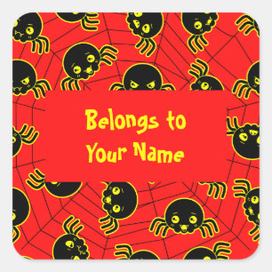 Custom Name Bookplate Funny Spiders Halloween Square Sticker
