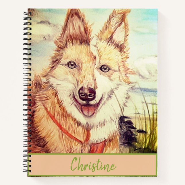 Custom Name Border Collie Dog Sketch Notebook (Front)