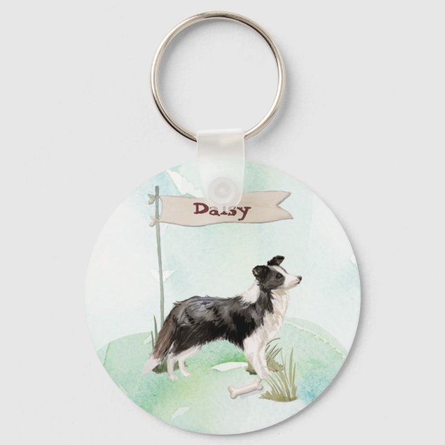 Custom Name Border Collie Pet Dog Keychain (Front)
