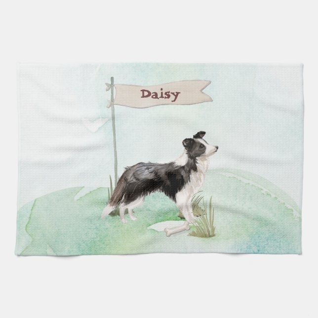 Custom Name Border Collie Pet Dog Kitchen Towel (Horizontal)