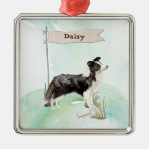 Custom Name Border Collie Pet Dog Metal Ornament