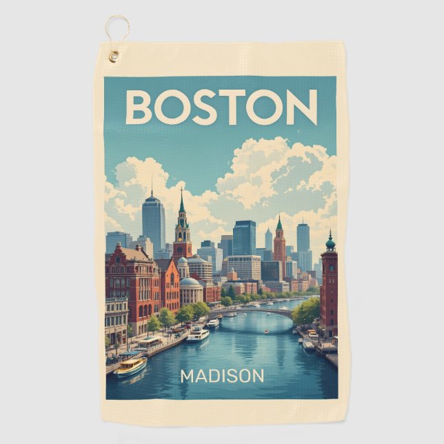 Custom Name Boston Massachusetts Golf Towel (Front)