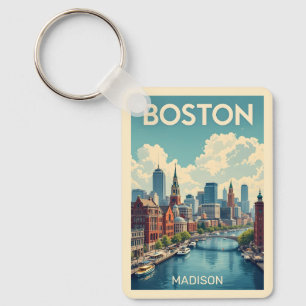 Custom Name Boston Massachusetts Keychain
