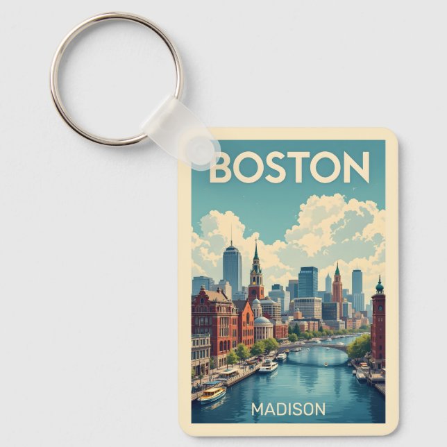 Custom Name Boston Massachusetts Keychain (Front)