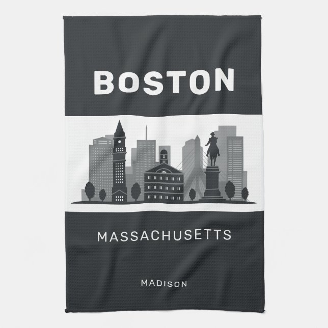Custom Name Boston Massachusetts Kitchen Towel (Vertical)