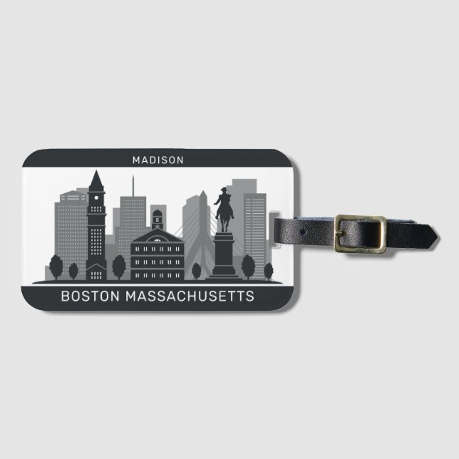 Custom Name Boston Massachusetts Luggage Tag (Front Horizontal)