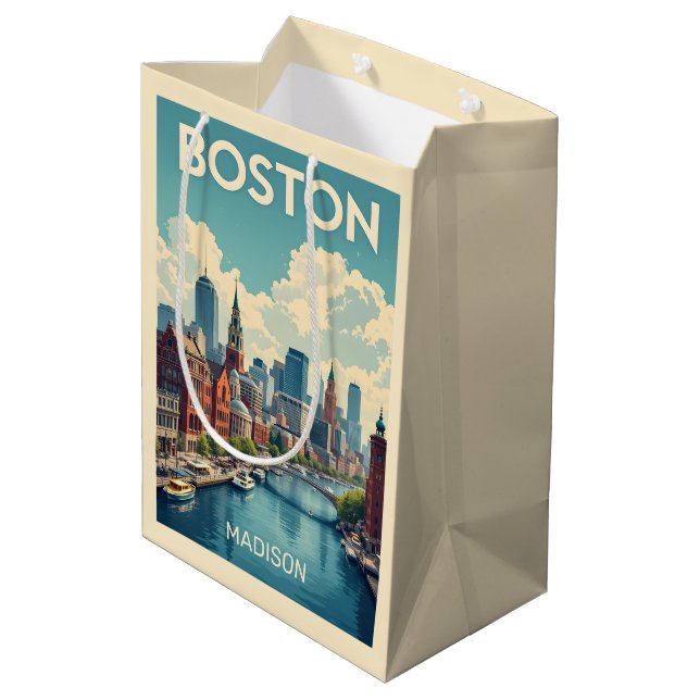 Custom Name Boston Massachusetts Medium Gift Bag (Back Angled)
