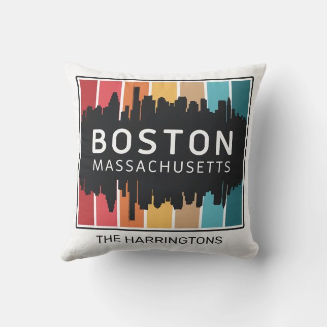 Custom Name Boston Massachusetts Outdoor Pillow (Back)