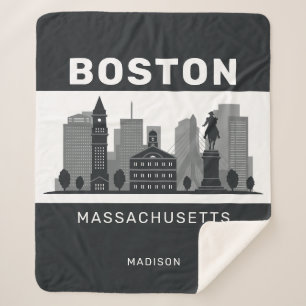 Custom Name Boston Massachusetts Sherpa Blanket