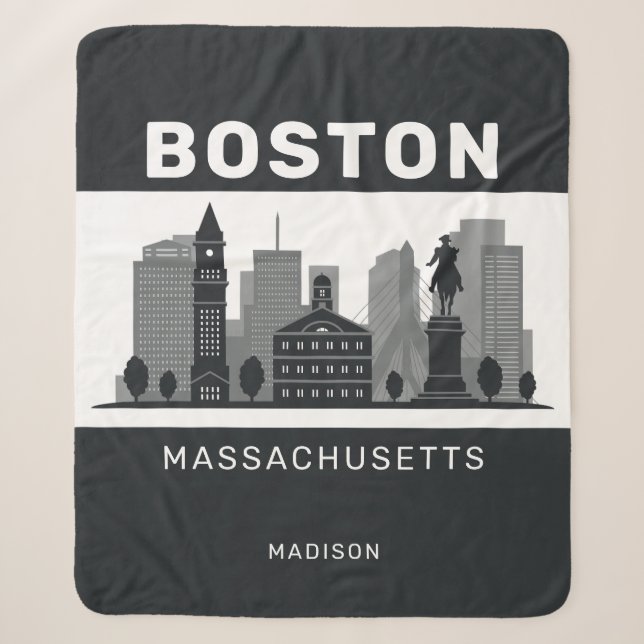 Custom Name Boston Massachusetts Sherpa Blanket (Front)