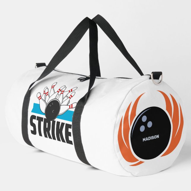 Custom Name Bowling Ball with Flame Duffle Bag (Left Corner)