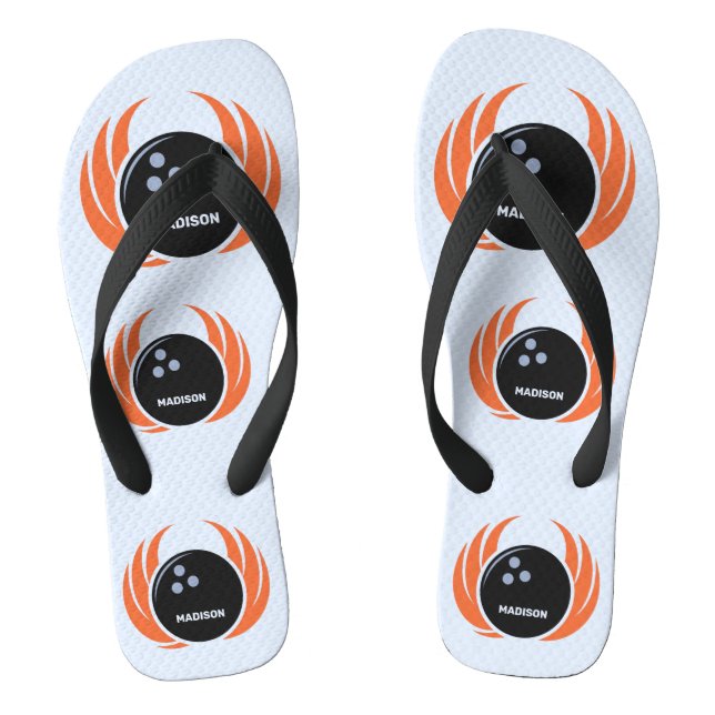 Custom Name Bowling Ball with Flame Flip Flops (Footbed)