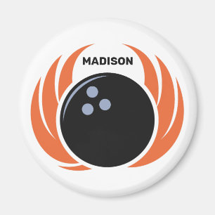 Custom Name Bowling Ball with Flame Magnet