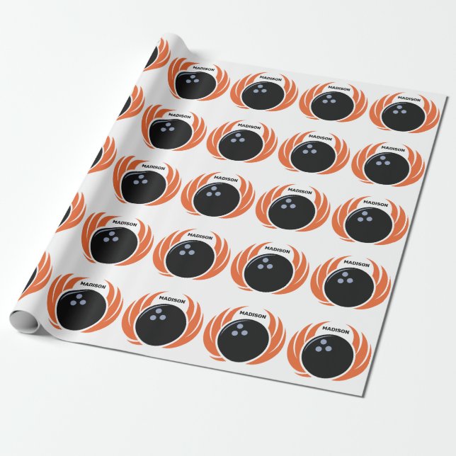 Custom Name Bowling Ball with Flame Wrapping Paper (Unrolled)