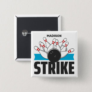 Custom Name Bowling Strike 2 Inch Square Button