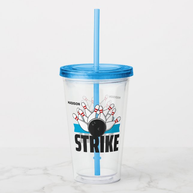 Custom Name Bowling Strike Acrylic Tumbler (Front)
