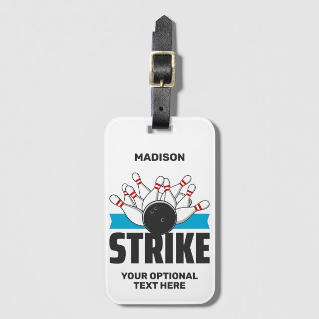 Custom Name Bowling Strike Luggage Tag (Front Vertical)