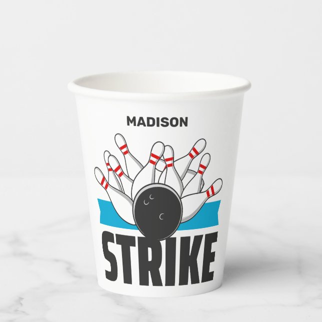 Custom Name Bowling Strike Paper Cups (Front)
