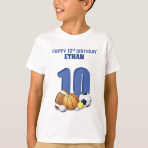 Custom Name Boy 10th Birthday Sports Balls T-Shirt