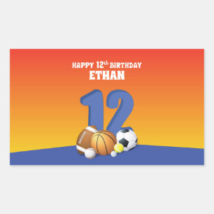 Custom Name Boy 12th Birthday Sports Balls Sticker