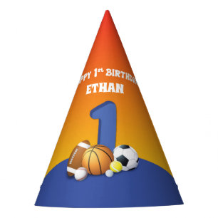 Custom Name Boy 1st Birthday Sports Balls Party Hat